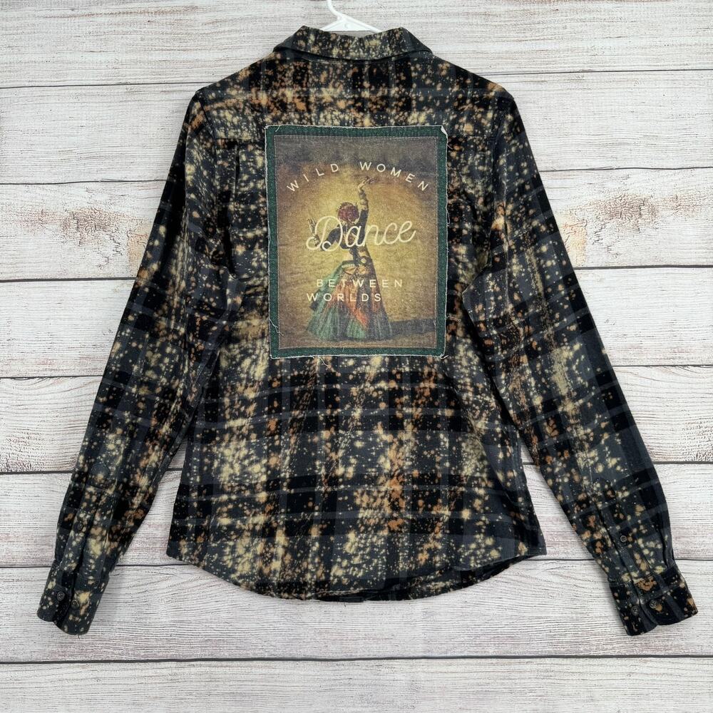Angry Minnow Wild Women Dance Flannel Shirt Mens Small Gray Black Splatter